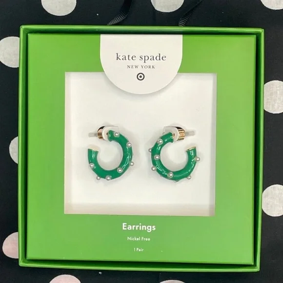 Kate Spade Target NWT Pearl Polka Dot Earrings Green - Picture 4 of 4
